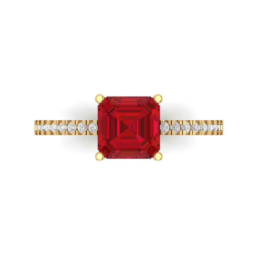 2.7 cttw Simulated Ruby Solitaire with Zirconia Simulated Diamond Accents Engagement Ring - Solid Gold (Cushion Cut,6.5mm)