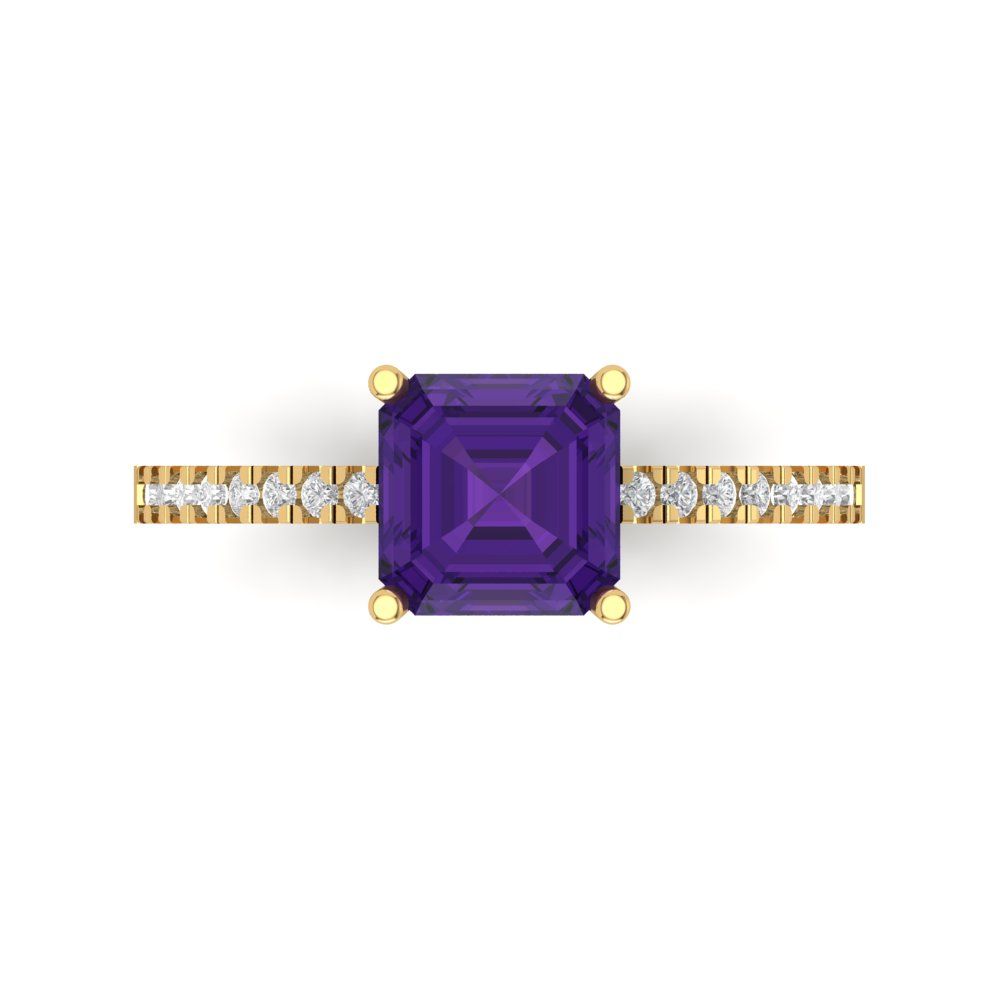 2.7 cttw Natural Amethyst Solitaire with Zirconia Simulated Diamond Accents Engagement Ring - Solid Gold (Cushion Cut,6.5mm)