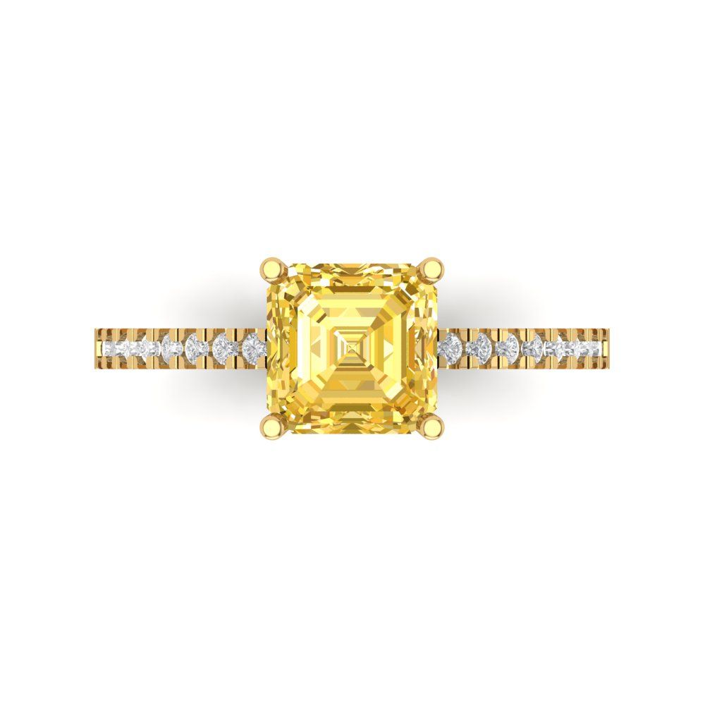 2.7 cttw Natural Citrine Solitaire with Zirconia Simulated Diamond Accents Engagement Ring - Solid Gold (Cushion Cut,6.5mm)