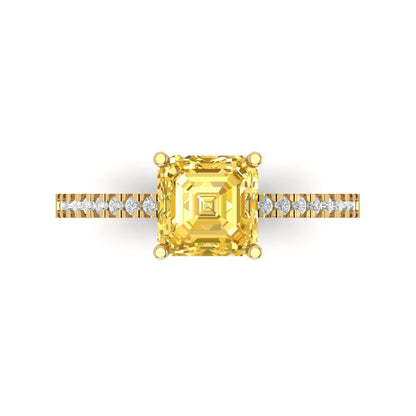 2.7 cttw Natural Citrine Solitaire with Zirconia Simulated Diamond Accents Engagement Ring - Solid Gold (Cushion Cut,6.5mm)