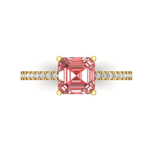 2.7 cttw Natural Garnet Solitaire with Zirconia Simulated Diamond Accents Engagement Ring - Solid Yellow Gold (VVS1, Cushion Cut,6.5mm)