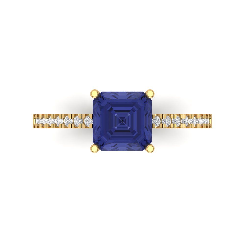 2.7 cttw Simulated Tanzanite Solitaire with Zirconia Simulated Diamond Accents Engagement Ring - Solid Gold (Cushion Cut,6.5mm)