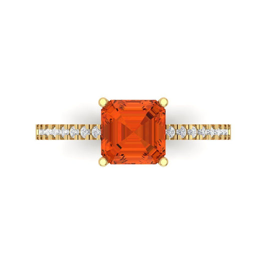 2.7 cttw Zirconia Simulated Red Diamond Solitaire with Zirconia Simulated Diamond Accents Engagement Ring - Solid Yellow Gold (VVS1, Cushion Cut,6.5mm)