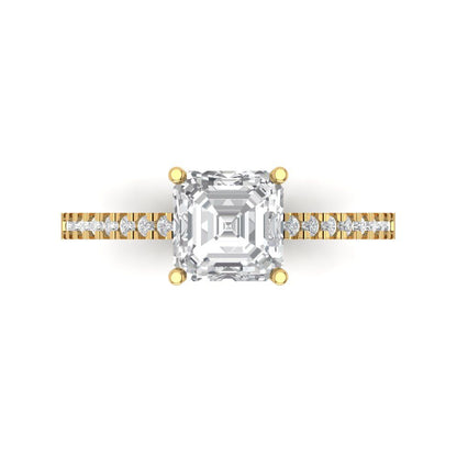 2.7 cttw Zirconia Simulated Diamond Solitaire with Zirconia Simulated Diamond Accents Engagement Ring - Solid Gold (VVS1, Cushion Cut,6.5mm)