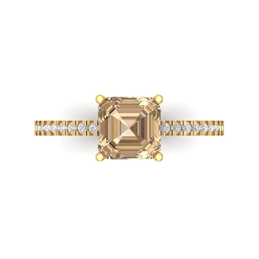 2.7 cttw Yellow Moissanite Solitaire with Zirconia Simulated Diamond Accents Engagement Ring - Solid Gold (Cushion Cut,6.5mm)