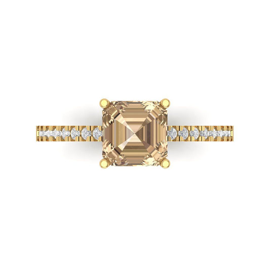 2.7 cttw Yellow Moissanite Solitaire with Zirconia Simulated Diamond Accents Engagement Ring - Solid Yellow Gold (VVS1, Cushion Cut,6.5mm)