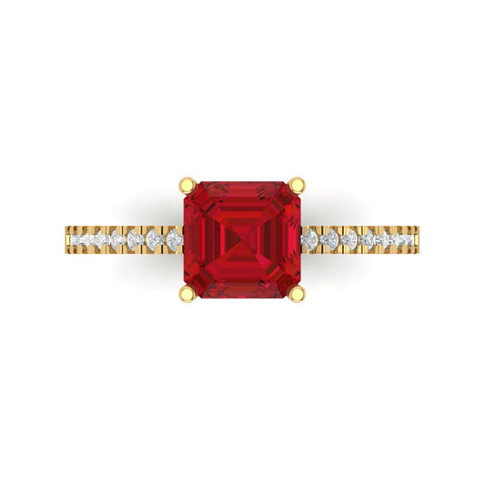 2.7 cttw Simulated Pink Tourmaline Solitaire with Zirconia Simulated Diamond Accents Engagement Ring - Solid Yellow Gold (VVS1, Cushion Cut,6.5mm)
