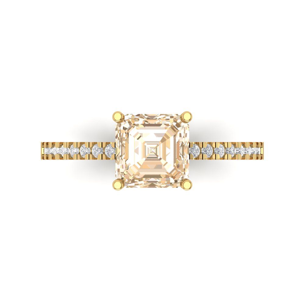 2.7 cttw Natural Morganite Solitaire with Zirconia Simulated Diamond Accents Engagement Ring - Solid Gold (Cushion Cut,6.5mm)