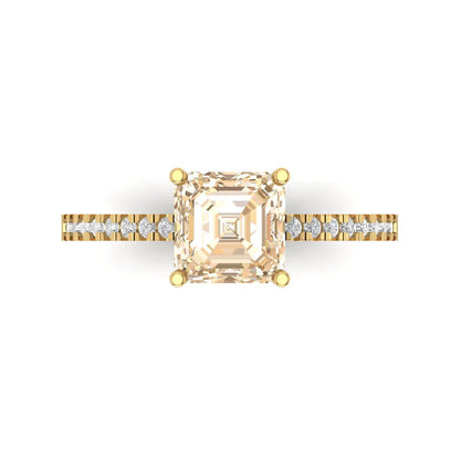 2.7 cttw Natural Morganite Solitaire with Zirconia Simulated Diamond Accents Engagement Ring - Solid Gold (Cushion Cut,6.5mm)