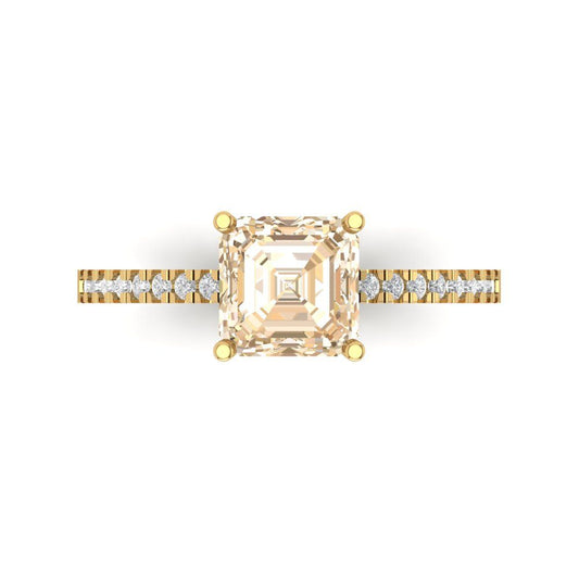 2.7 cttw Natural Morganite Solitaire with Zirconia Simulated Diamond Accents Engagement Ring - Solid Yellow Gold (VVS1, Cushion Cut,6.5mm)