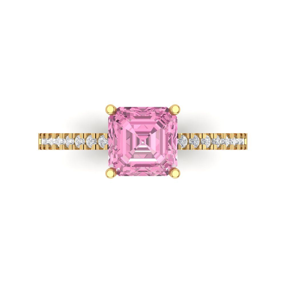 2.7 cttw Zirconia Simulated Pink Diamond Solitaire with Zirconia Simulated Diamond Accents Engagement Ring - Solid Gold (VVS1, Cushion Cut,6.5mm)