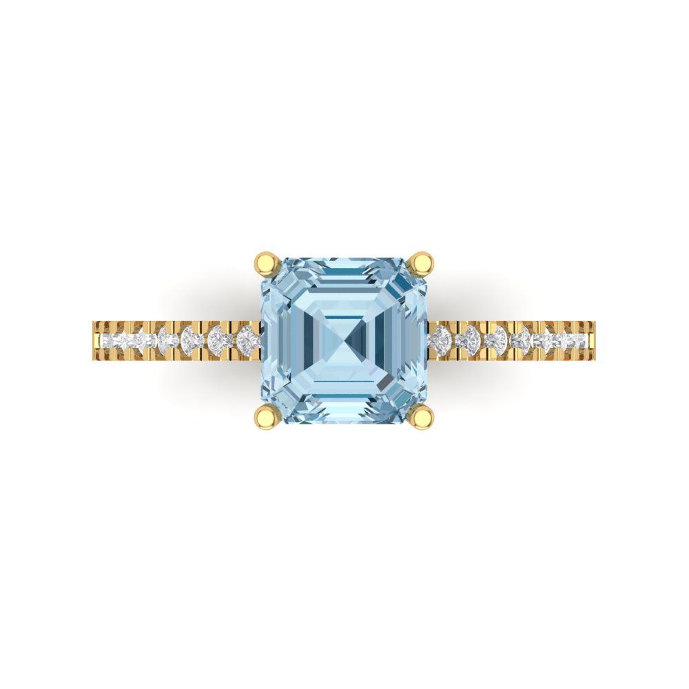 2.7 cttw Natural Sky Blue Topaz Solitaire with Zirconia Simulated Diamond Accents Engagement Ring - Solid Gold (Cushion Cut,6.5mm)