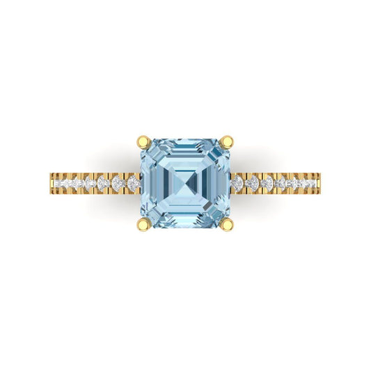 2.7 cttw Natural Sky Blue Topaz Solitaire with Zirconia Simulated Diamond Accents Engagement Ring - Solid Yellow Gold (VVS1, Cushion Cut,6.5mm)