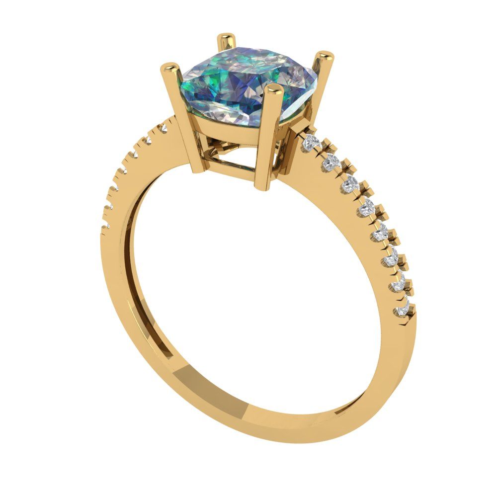 2.7 cttw Blue Moissanite Solitaire with Zirconia Simulated Diamond Accents Engagement Ring - Solid Gold (Cushion Cut,6.5mm)