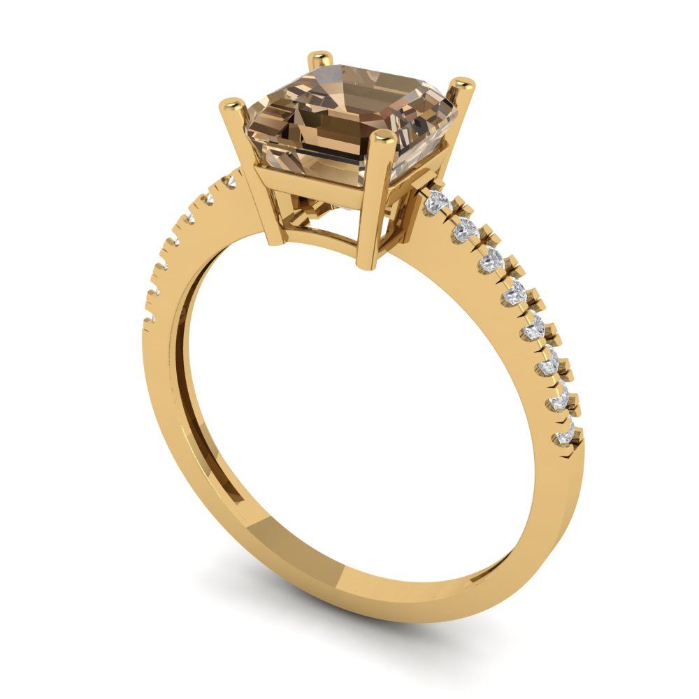 2.7 cttw Zirconia Simulated Champagne Diamond Solitaire with Zirconia Simulated Diamond Accents Engagement Ring - Solid Gold (VVS1, Cushion Cut,6.5mm)