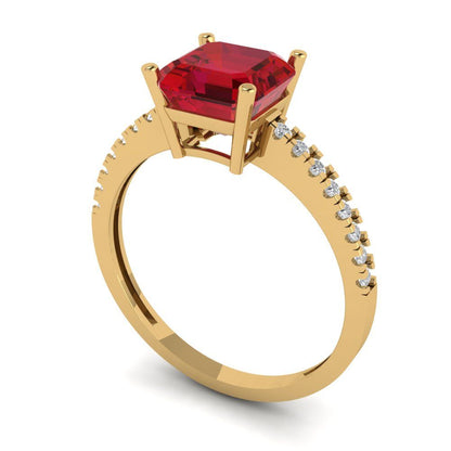 2.7 cttw Simulated Pink Tourmaline Solitaire with Zirconia Simulated Diamond Accents Engagement Ring - Solid Gold (Cushion Cut,6.5mm)