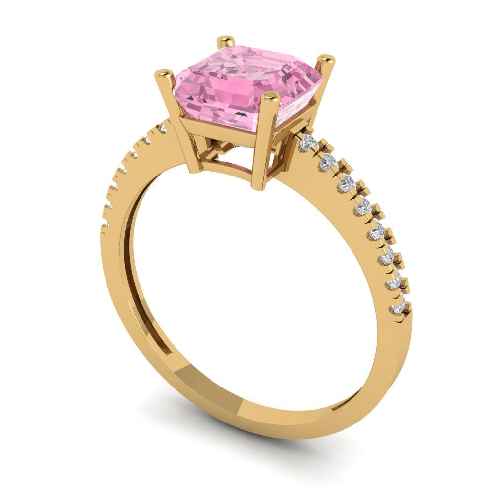 2.7 cttw Zirconia Simulated Pink Diamond Solitaire with Zirconia Simulated Diamond Accents Engagement Ring - Solid Gold (VVS1, Cushion Cut,6.5mm)
