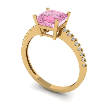2.7 cttw Zirconia Simulated Pink Diamond Solitaire with Zirconia Simulated Diamond Accents Engagement Ring - Solid Gold (VVS1, Cushion Cut,6.5mm)