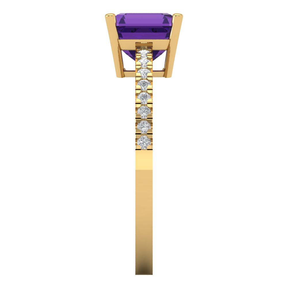 2.7 cttw Natural Amethyst Solitaire with Zirconia Simulated Diamond Accents Engagement Ring - Solid Gold (Cushion Cut,6.5mm)