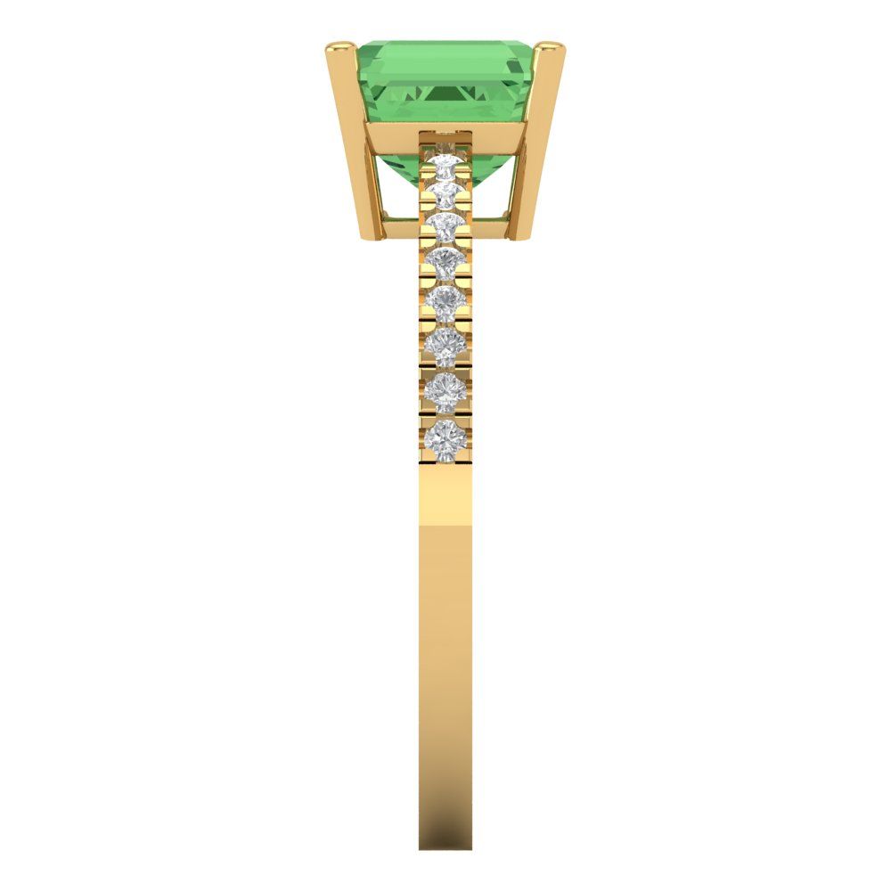 2.7 cttw Zirconia Simulated Green Diamond Solitaire with Zirconia Simulated Diamond Accents Engagement Ring - Solid Gold (VVS1, Cushion Cut,6.5mm)