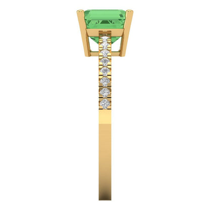 2.7 cttw Zirconia Simulated Green Diamond Solitaire with Zirconia Simulated Diamond Accents Engagement Ring - Solid Gold (VVS1, Cushion Cut,6.5mm)