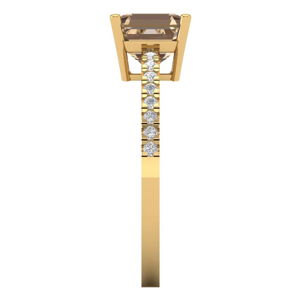 2.7 cttw Yellow Moissanite Solitaire with Zirconia Simulated Diamond Accents Engagement Ring - Solid Gold (Cushion Cut,6.5mm)