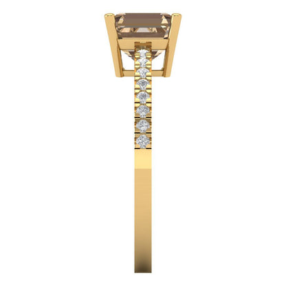 2.7 cttw Yellow Moissanite Solitaire with Zirconia Simulated Diamond Accents Engagement Ring - Solid Gold (Cushion Cut,6.5mm)