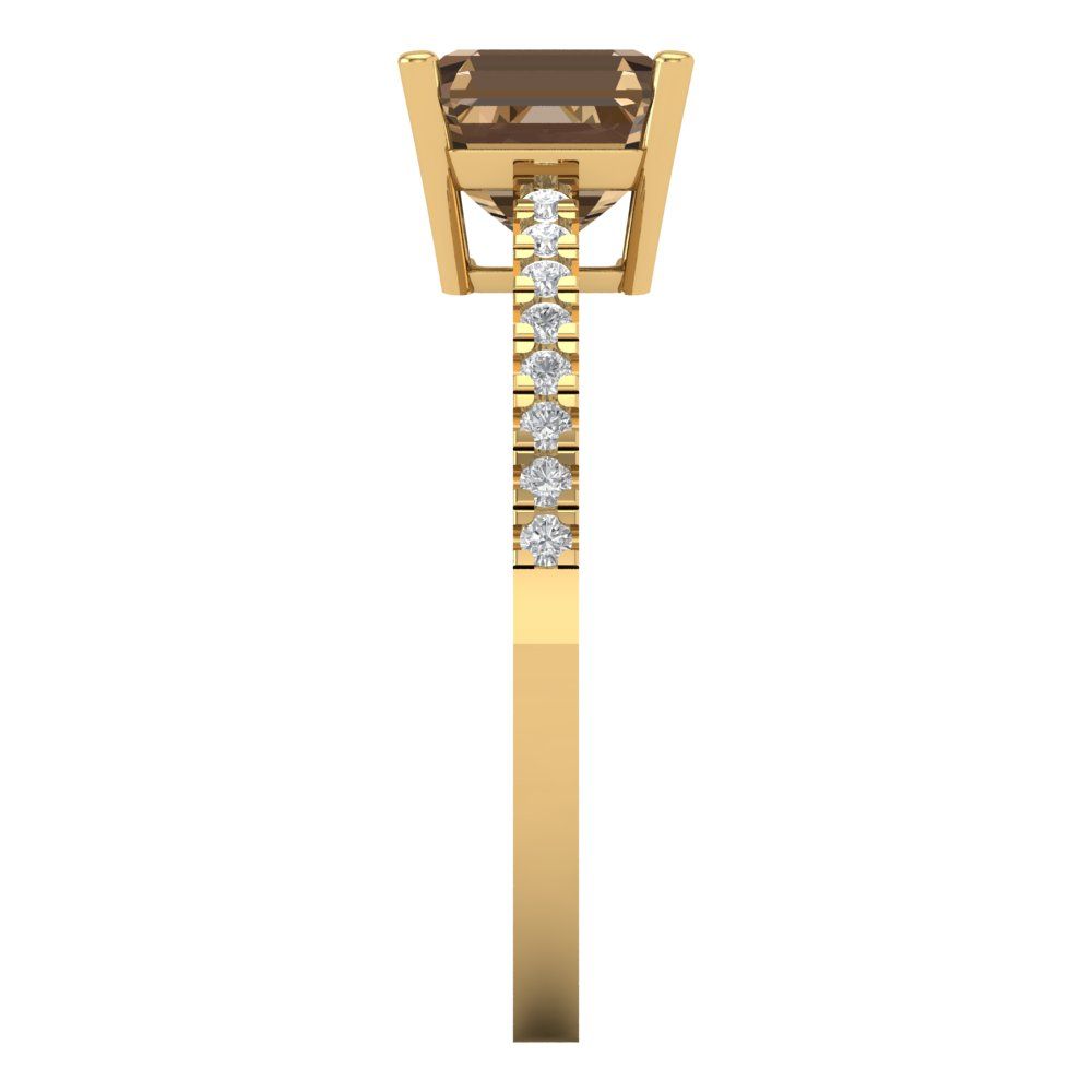 2.7 cttw Zirconia Simulated Champagne Diamond Solitaire with Zirconia Simulated Diamond Accents Engagement Ring - Solid Gold (VVS1, Cushion Cut,6.5mm)