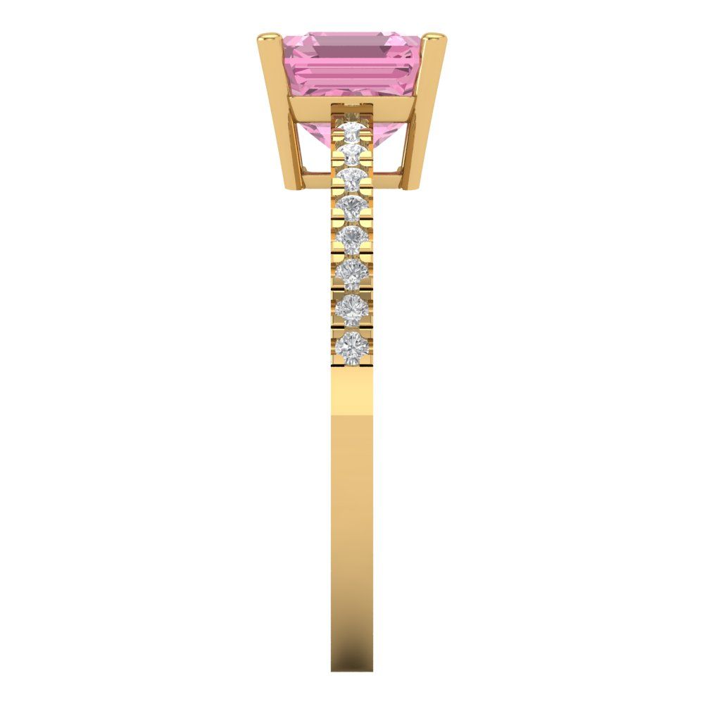 2.7 cttw Zirconia Simulated Pink Diamond Solitaire with Zirconia Simulated Diamond Accents Engagement Ring - Solid Gold (VVS1, Cushion Cut,6.5mm)