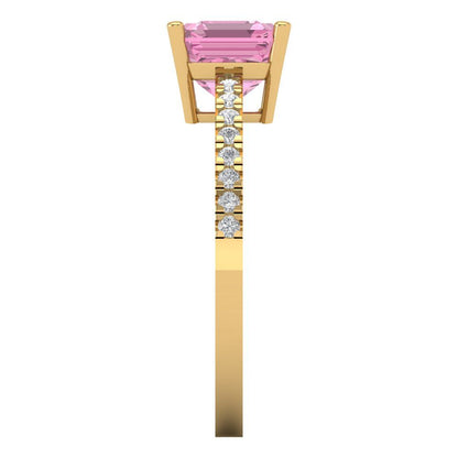 2.7 cttw Zirconia Simulated Pink Diamond Solitaire with Zirconia Simulated Diamond Accents Engagement Ring - Solid Gold (VVS1, Cushion Cut,6.5mm)