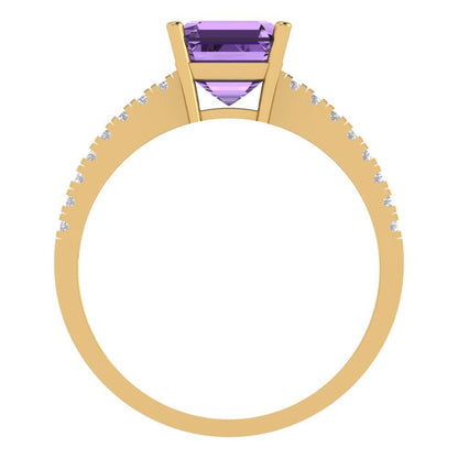 2.7 cttw Simulated Alexandrite Solitaire with Zirconia Simulated Diamond Accents Engagement Ring - Solid Gold (Cushion Cut,6.5mm)