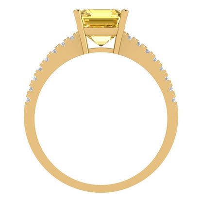 2.7 cttw Zirconia Simulated Yellow Diamond Solitaire with Zirconia Simulated Diamond Accents Engagement Ring - Solid Gold (VVS1, Cushion Cut,6.5mm)