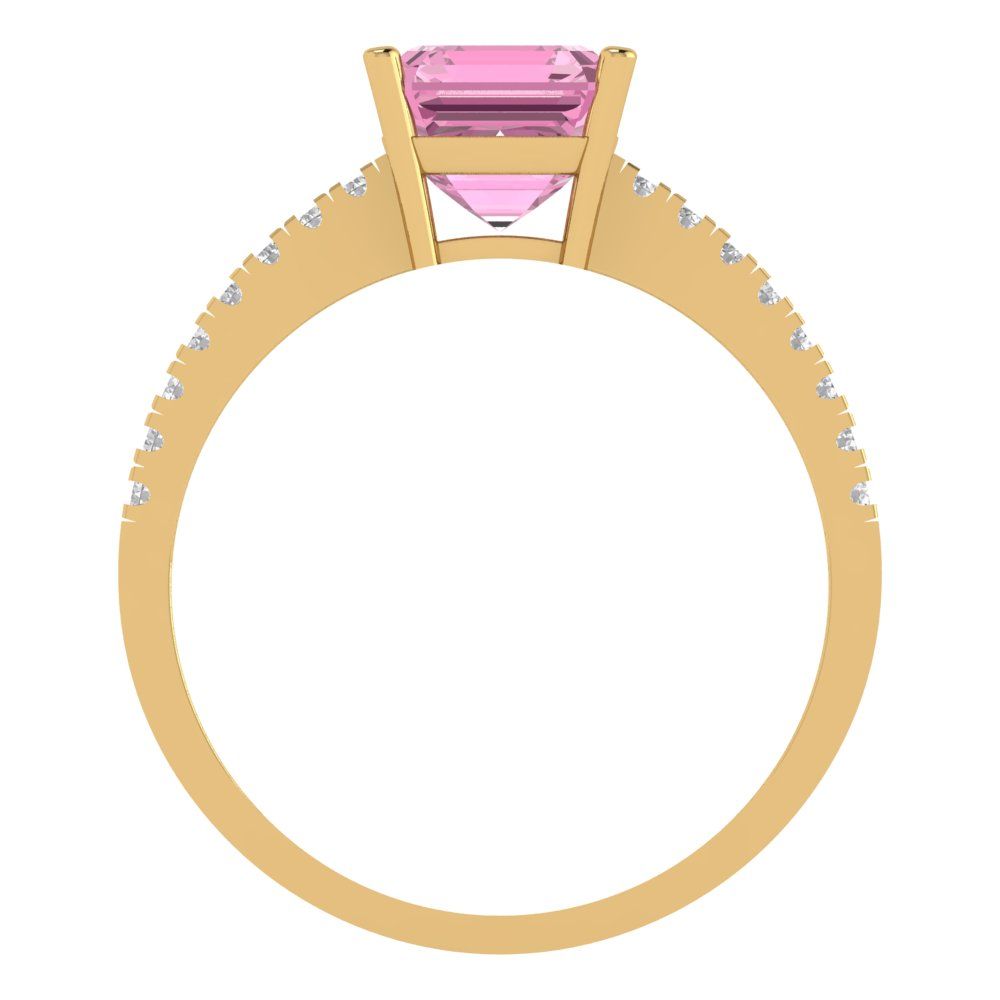 2.7 cttw Zirconia Simulated Pink Diamond Solitaire with Zirconia Simulated Diamond Accents Engagement Ring - Solid Gold (VVS1, Cushion Cut,6.5mm)