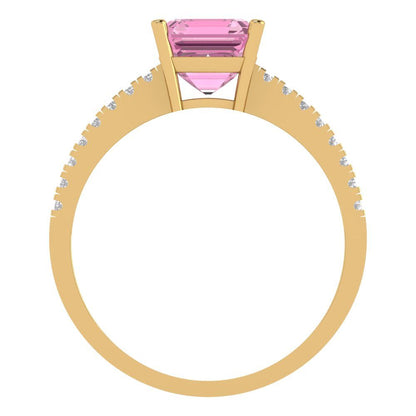 2.7 cttw Zirconia Simulated Pink Diamond Solitaire with Zirconia Simulated Diamond Accents Engagement Ring - Solid Gold (VVS1, Cushion Cut,6.5mm)