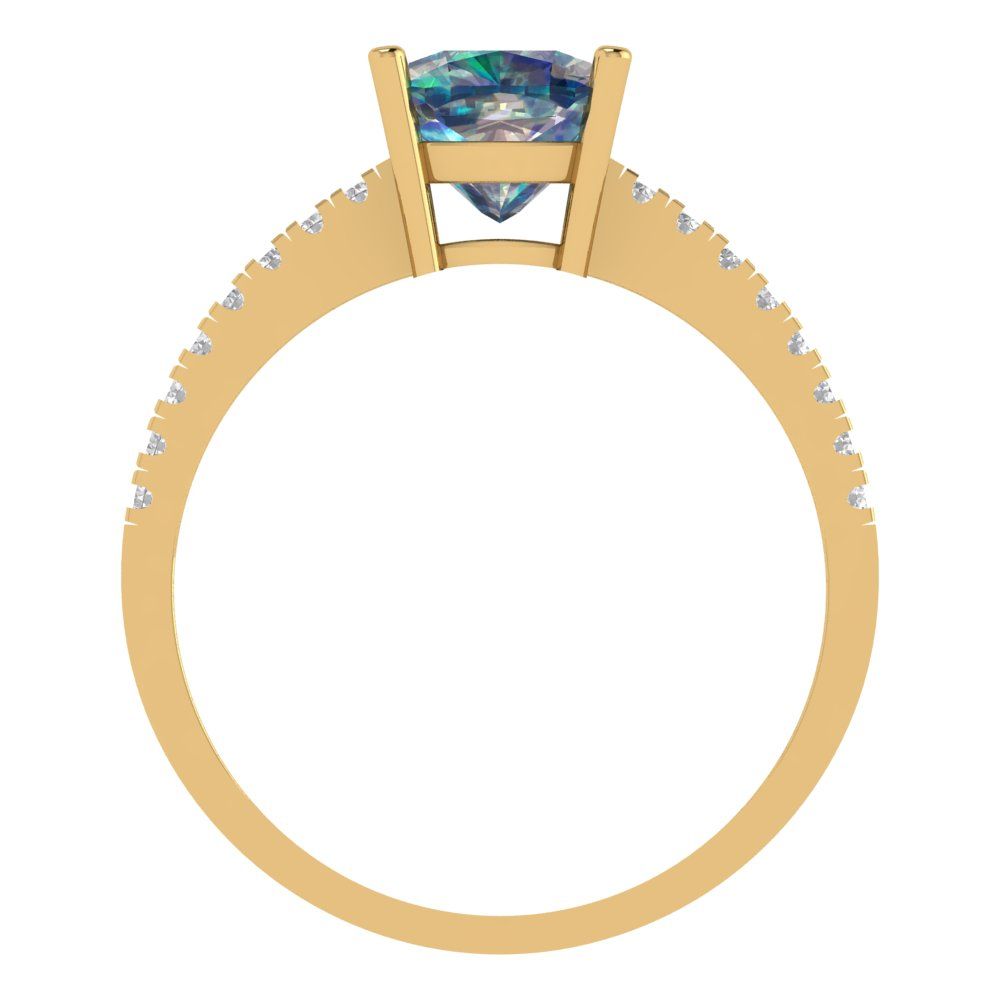 2.7 cttw Blue Moissanite Solitaire with Zirconia Simulated Diamond Accents Engagement Ring - Solid Gold (Cushion Cut,6.5mm)