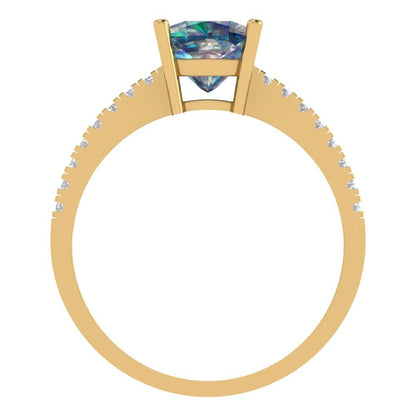 2.7 cttw Blue Moissanite Solitaire with Zirconia Simulated Diamond Accents Engagement Ring - Solid Gold (Cushion Cut,6.5mm)