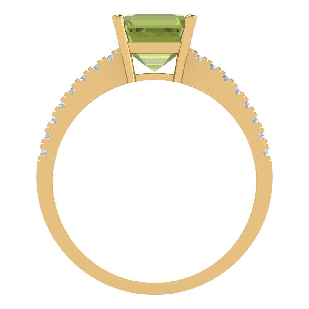 2.7 cttw Natural Peridot Solitaire with Zirconia Simulated Diamond Accents Engagement Ring - Solid Gold (Cushion Cut,6.5mm)
