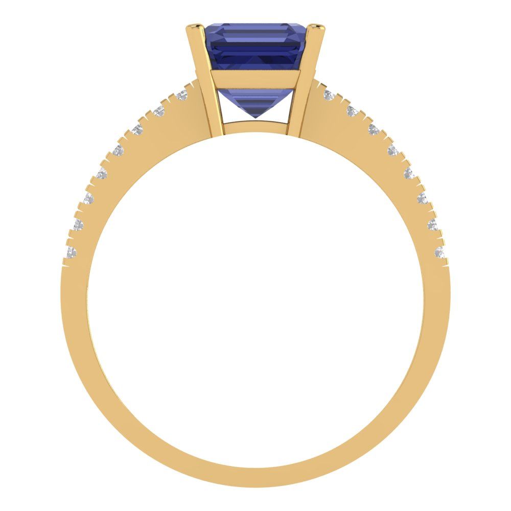 2.7 cttw Simulated Tanzanite Solitaire with Zirconia Simulated Diamond Accents Engagement Ring - Solid Gold (Cushion Cut,6.5mm)