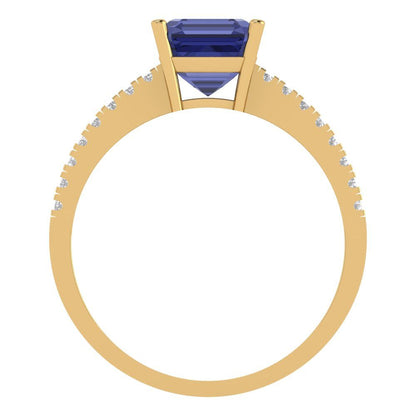 2.7 cttw Simulated Tanzanite Solitaire with Zirconia Simulated Diamond Accents Engagement Ring - Solid Gold (Cushion Cut,6.5mm)