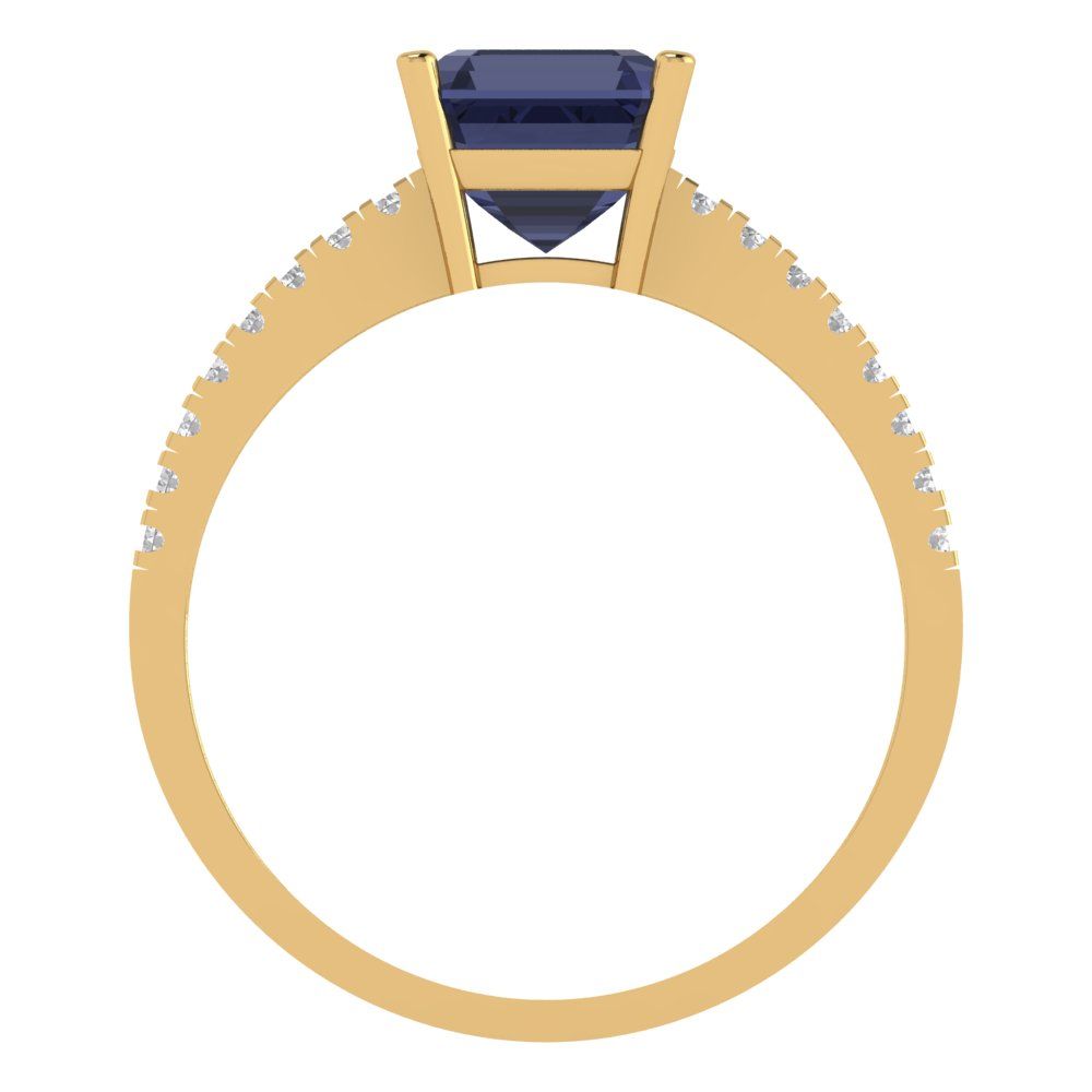 2.7 cttw Simulated Blue Sapphire Solitaire with Zirconia Simulated Diamond Accents Engagement Ring - Solid Gold (Cushion Cut,6.5mm)