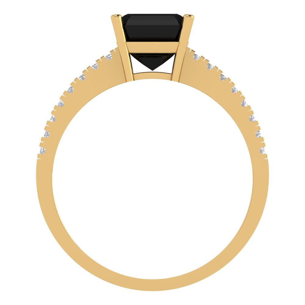 2.7 cttw Natural Onyx Solitaire with Zirconia Simulated Diamond Accents Engagement Ring - Solid Gold (Cushion Cut,6.5mm)