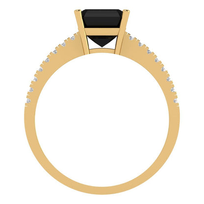 2.7 cttw Natural Onyx Solitaire with Zirconia Simulated Diamond Accents Engagement Ring - Solid Gold (Cushion Cut,6.5mm)