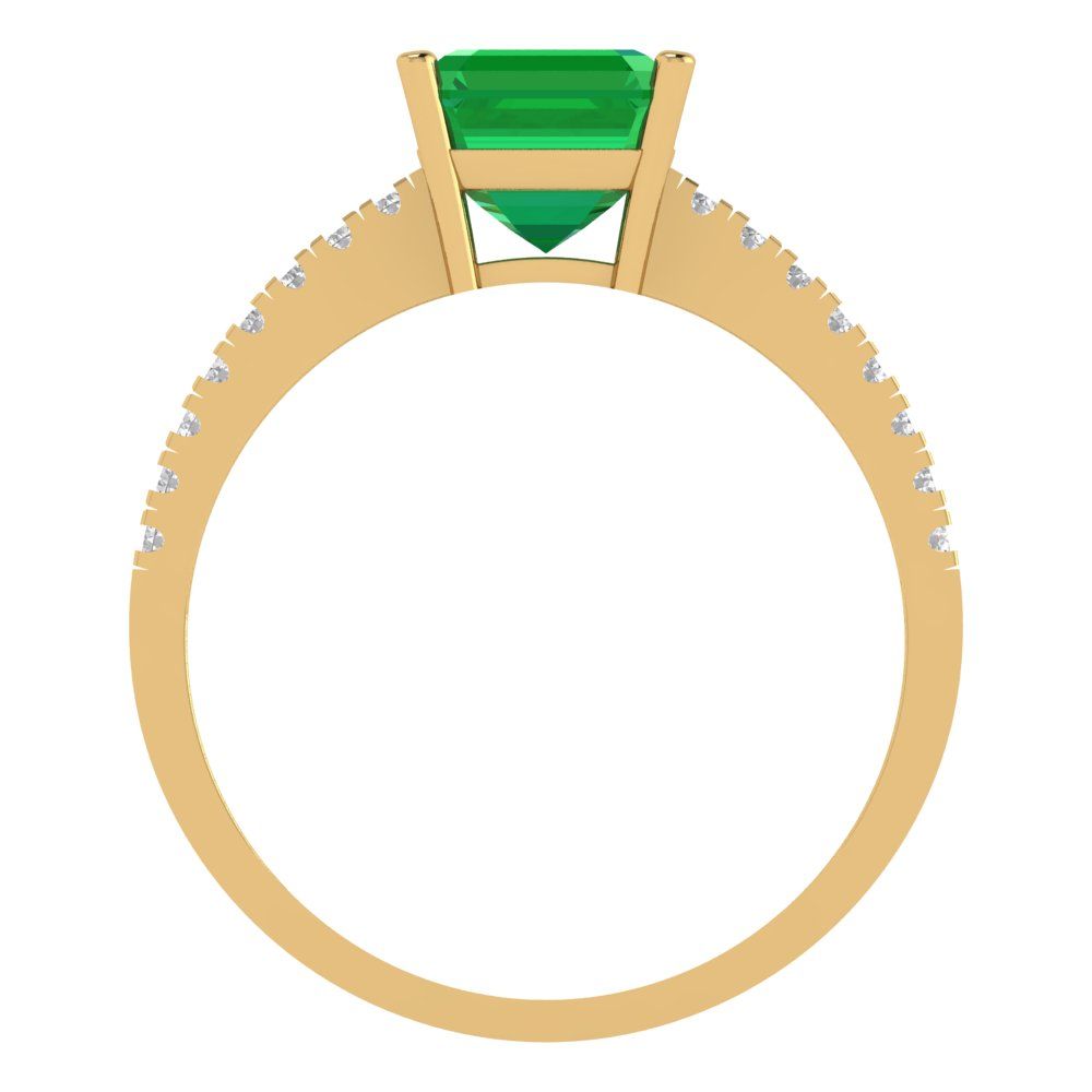 2.7 cttw Simulated Emerald Solitaire with Zirconia Simulated Diamond Accents Engagement Ring - Solid Gold (Cushion Cut,6.5mm)