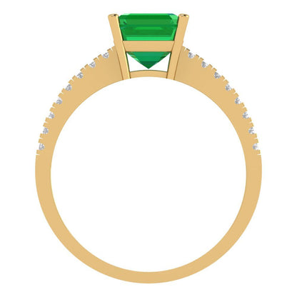 2.7 cttw Simulated Emerald Solitaire with Zirconia Simulated Diamond Accents Engagement Ring - Solid Gold (Cushion Cut,6.5mm)