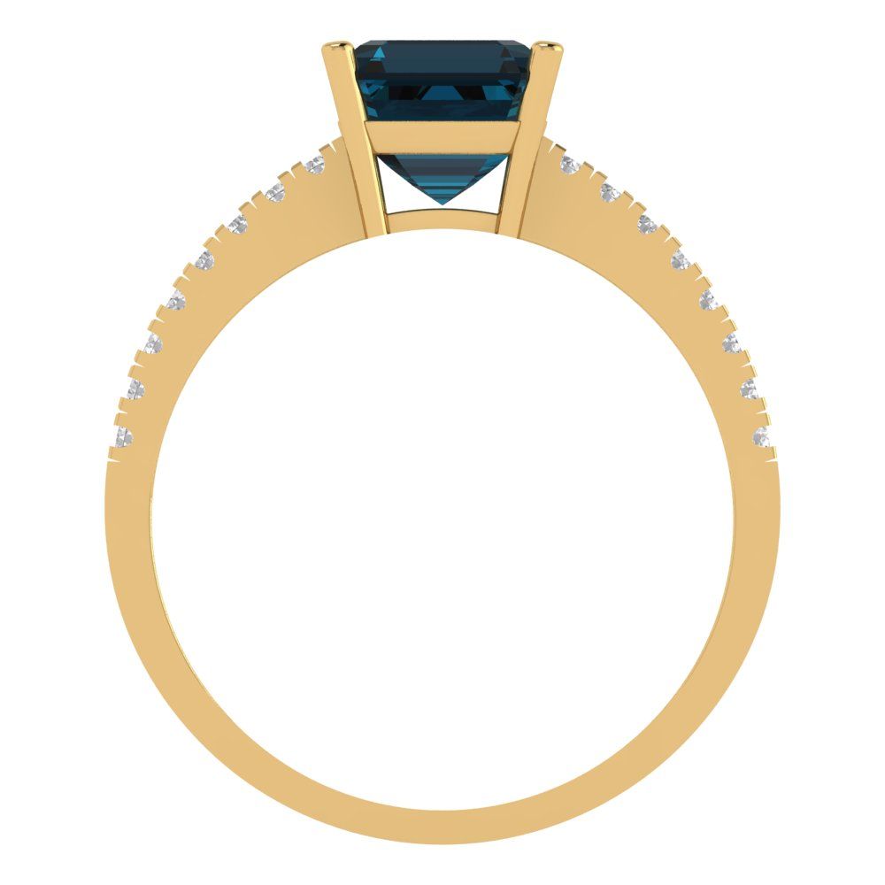 2.7 cttw Natural London Blue Topaz Solitaire with Zirconia Simulated Diamond Accents Engagement Ring - Solid Gold (Cushion Cut,6.5mm)