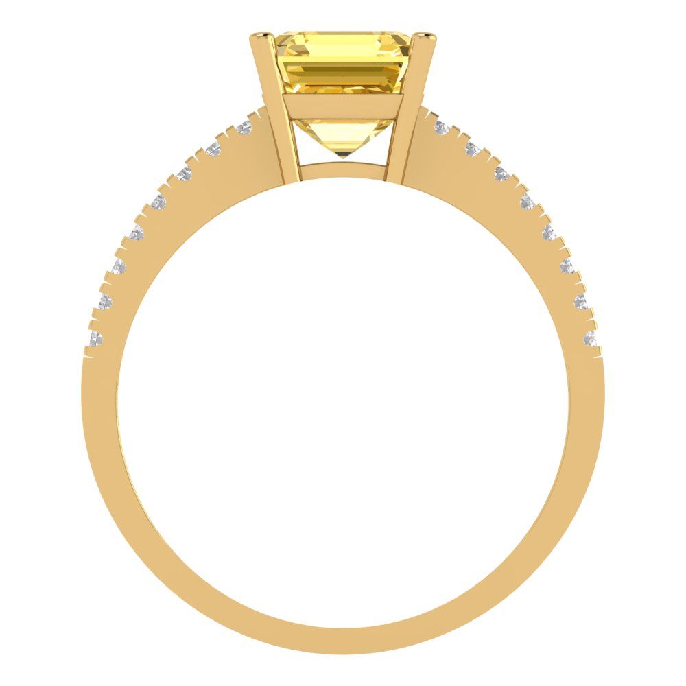 2.7 cttw Natural Citrine Solitaire with Zirconia Simulated Diamond Accents Engagement Ring - Solid Gold (Cushion Cut,6.5mm)
