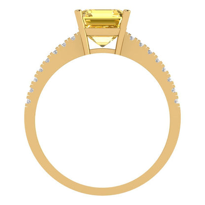 2.7 cttw Natural Citrine Solitaire with Zirconia Simulated Diamond Accents Engagement Ring - Solid Gold (Cushion Cut,6.5mm)