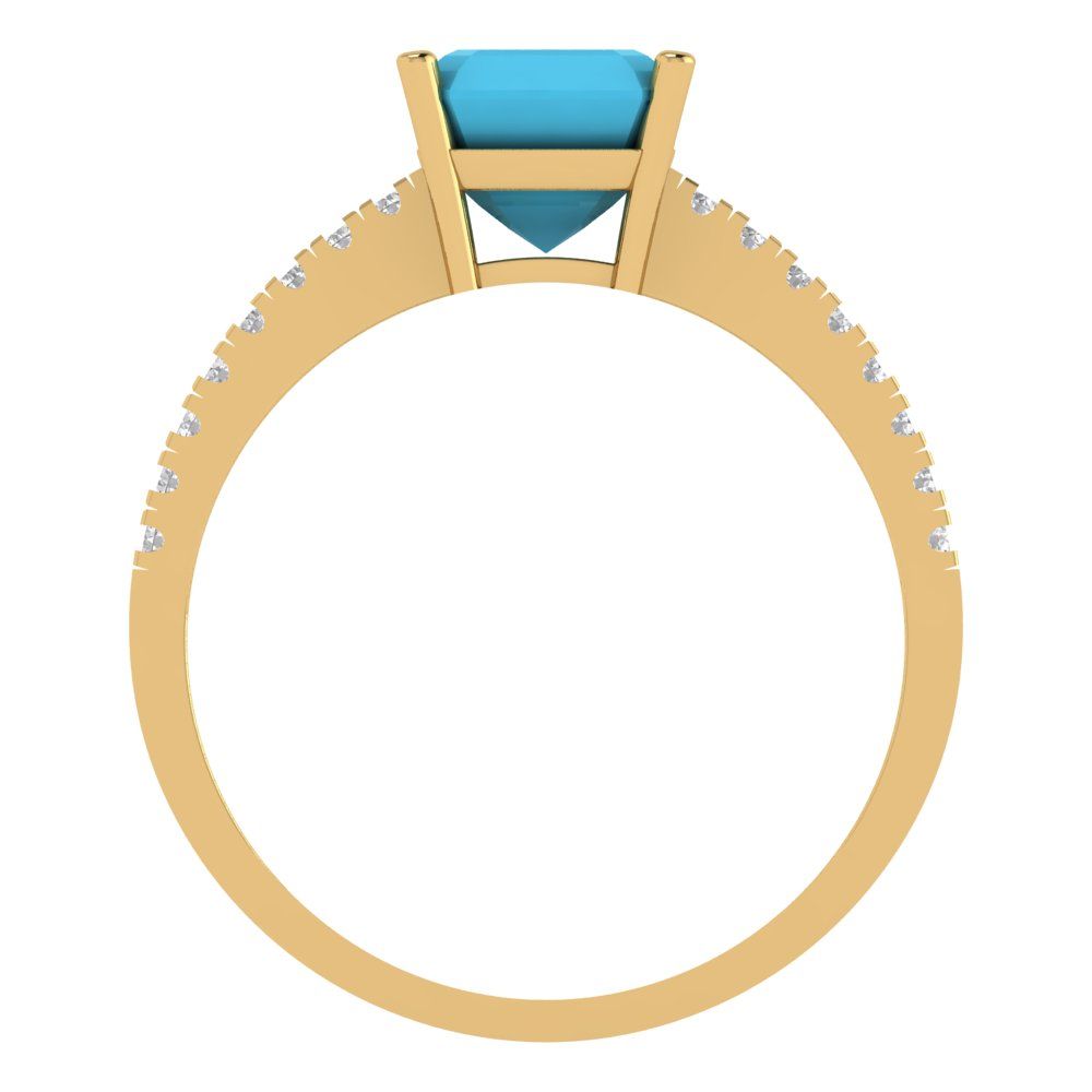 2.7 cttw Simulated Turquoise Solitaire with Zirconia Simulated Diamond Accents Engagement Ring - Solid Gold (Cushion Cut,6.5mm)