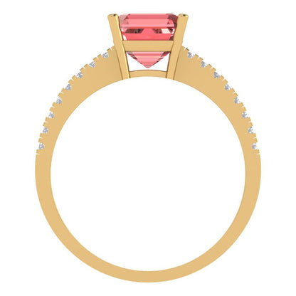 2.7 cttw Natural Garnet Solitaire with Zirconia Simulated Diamond Accents Engagement Ring - Solid Gold (Cushion Cut,6.5mm)