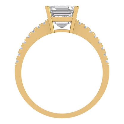 2.7 cttw White Sapphire Solitaire with Zirconia Simulated Diamond Accents Engagement Ring - Solid Gold (Cushion Cut,6.5mm)